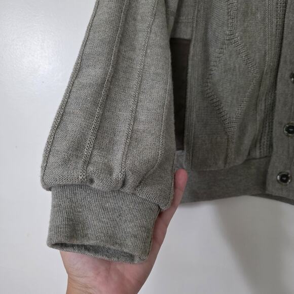 Vintage Wool Argyle Cardigan Sweater Mens M Beige Equestrian Preppy Coat Lined - Picture 3 of 10